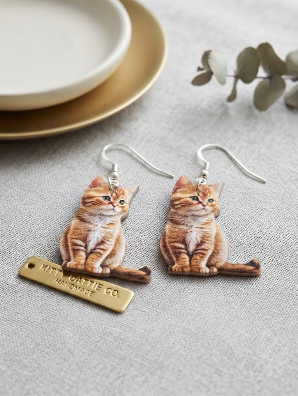 Pretty Orange Cat Tabby Kitten Dangle Earrings - Picture 3 of 16